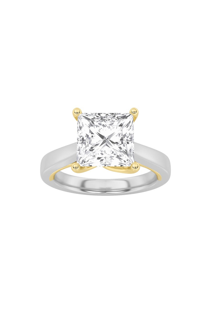 1Cttw Princess Shaped Lab Grown Diamond (F/VS) Two Tone Twisted Basket Cathedral Shank Solitaire Ring in 14K Gold