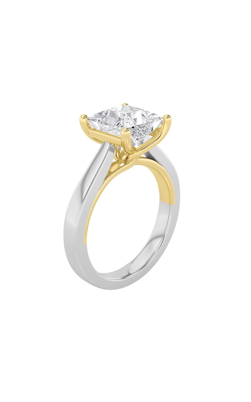 1Cttw Princess Shaped Lab Grown Diamond (F/VS) Two Tone Twisted Basket Cathedral Shank Solitaire Ring in 14K Gold