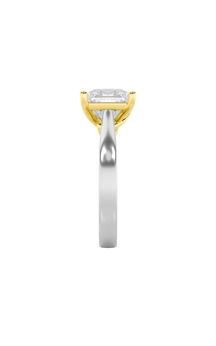 1Cttw Princess Shaped Lab Grown Diamond (F/VS) Two Tone Twisted Basket Cathedral Shank Solitaire Ring in 14K Gold