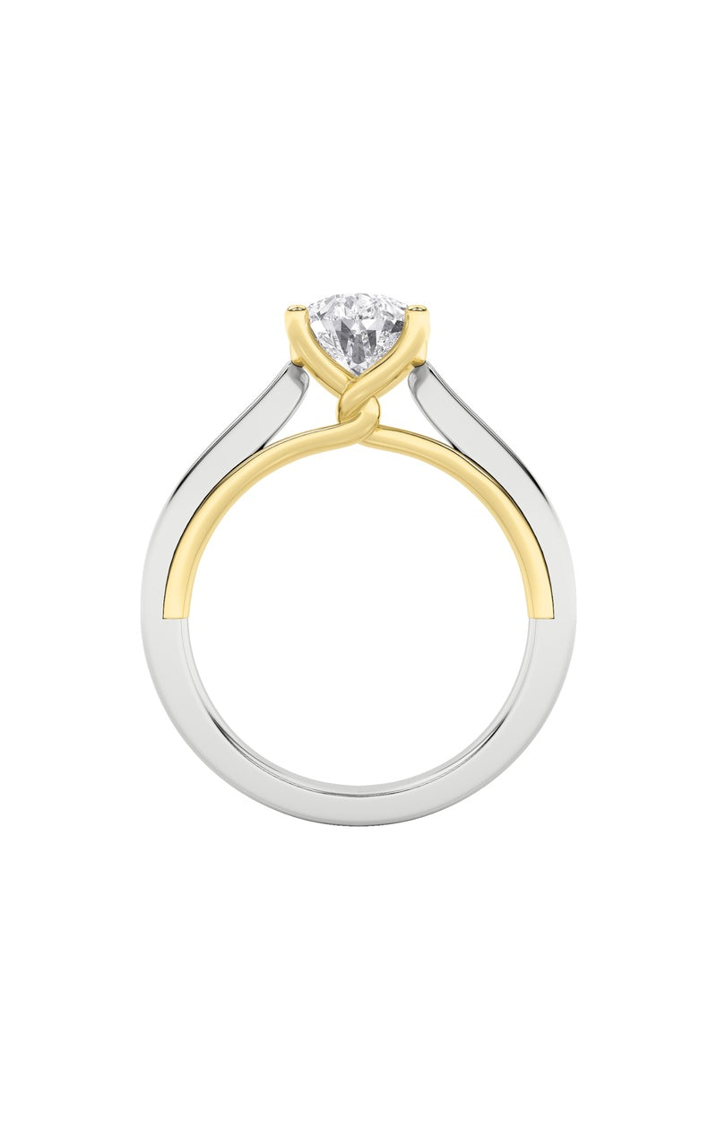 1Cttw Pear Shaped Lab Grown Diamond (F/VS) Two Tone Twisted Basket Cathedral Shank Solitaire Ring in 14K Gold