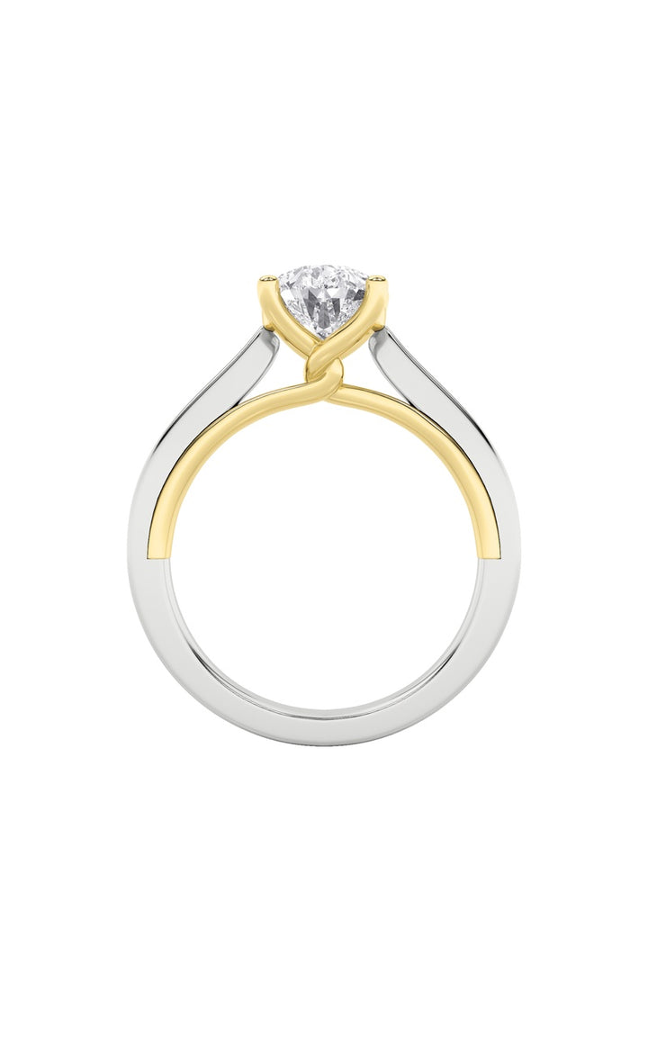 1Cttw Pear Shaped Lab Grown Diamond (F/VS) Two Tone Twisted Basket Cathedral Shank Solitaire Ring in 14K Gold