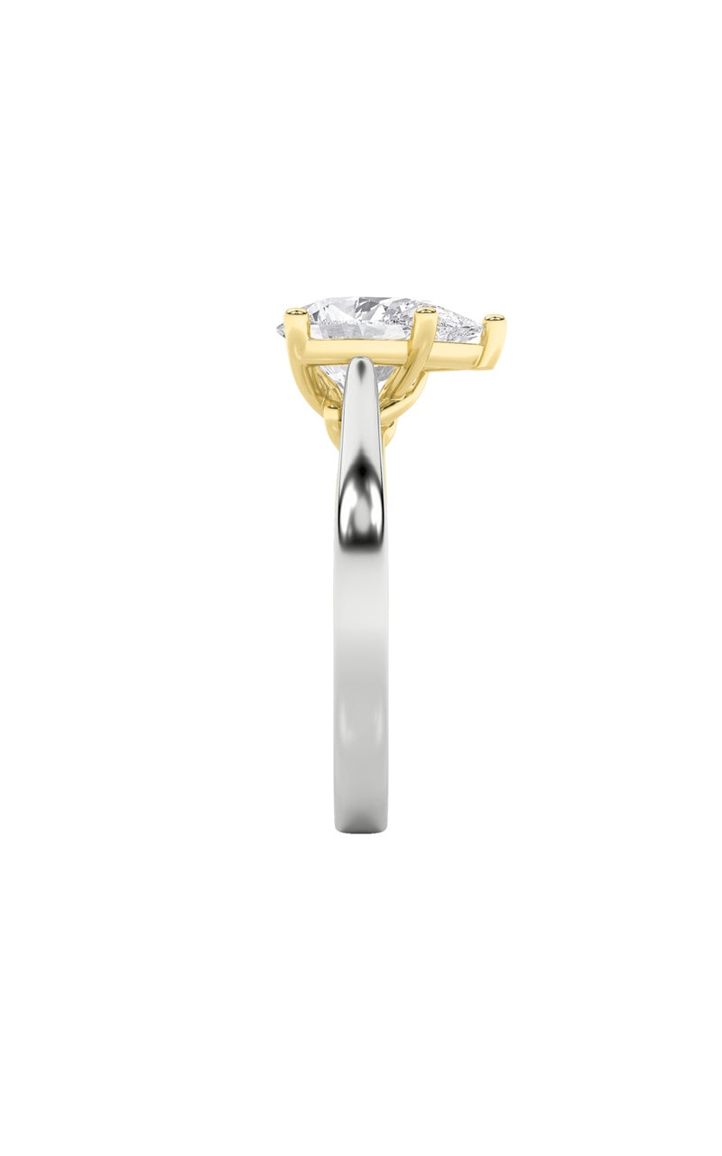 1Cttw Pear Shaped Lab Grown Diamond (F/VS) Two Tone Twisted Basket Cathedral Shank Solitaire Ring in 14K Gold