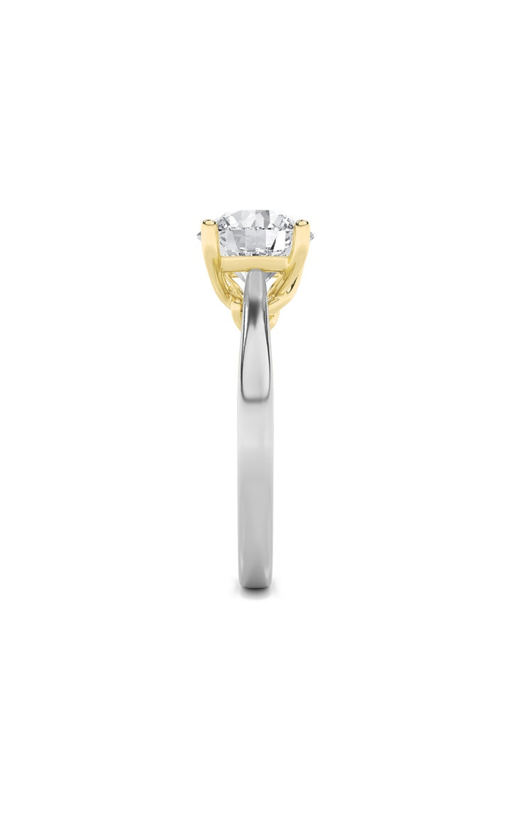 1Cttw Round Shaped Lab Grown Diamond (F/VS) Two Tone Twisted Basket Cathedral Shank Solitaire Ring in 14K Gold