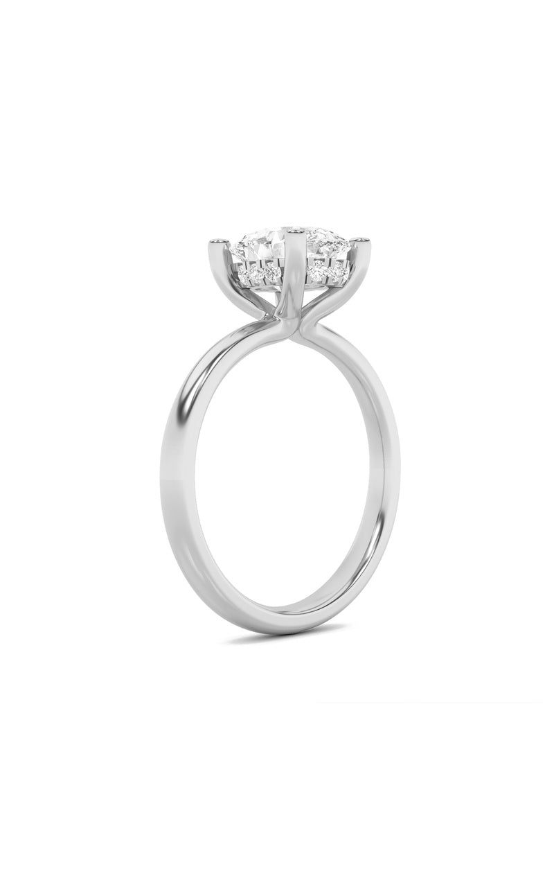 2CTW Oval Shaped Lab Grown Diamond (F/VS) Hidden Halo Petite Shank Ring in 14K Gold
