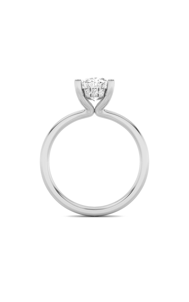 2Cttw Oval Shaped Lab Grown Diamond (F/VS) Hidden Halo Petite Shank Ring in 14K Gold