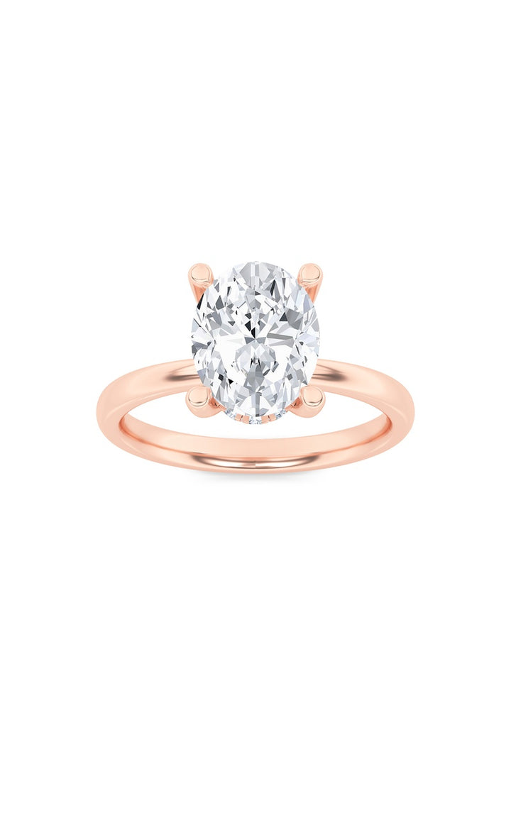 2Cttw Oval Shaped Lab Grown Diamond (F/VS) Hidden Halo Petite Shank Ring in 14K Gold