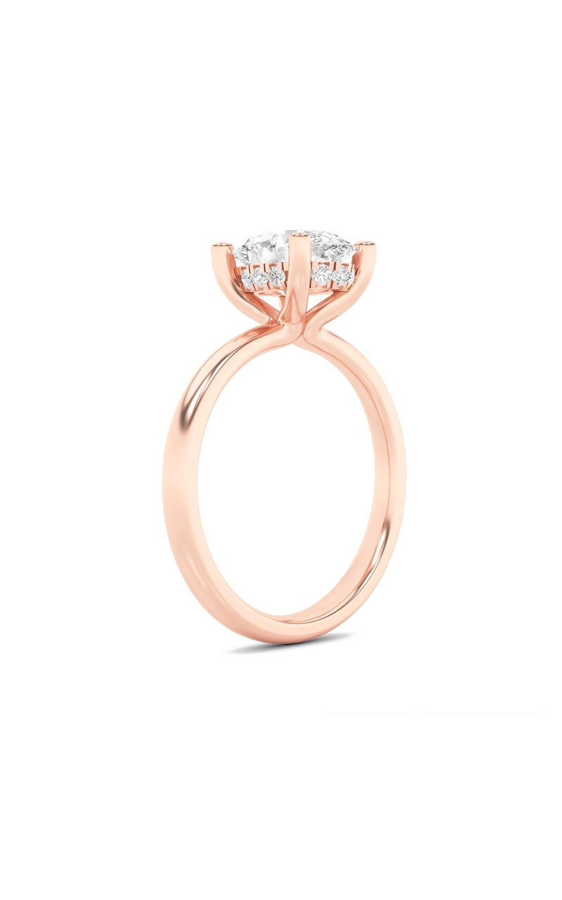 2Cttw Oval Shaped Lab Grown Diamond (F/VS) HiddenHalo Petite Shank Ring in 14K Gold
