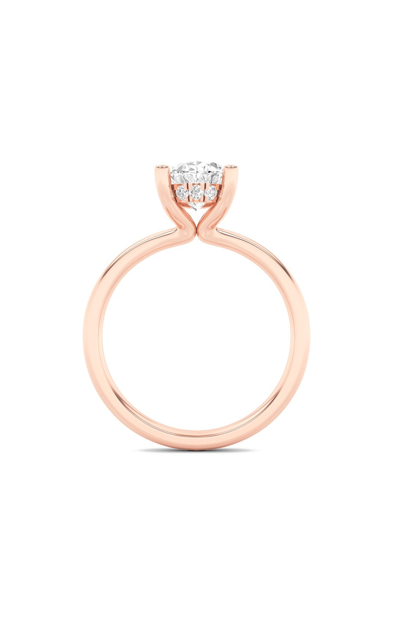 2Cttw Oval Shaped Lab Grown Diamond (F/VS) Hidden Halo Petite Shank Ring in 14K Gold