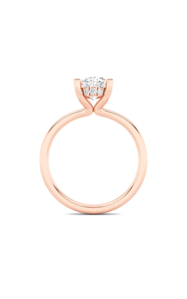 2Cttw Oval Shaped Lab Grown Diamond (F/VS) Hidden Halo Petite Shank Ring in 14K Gold