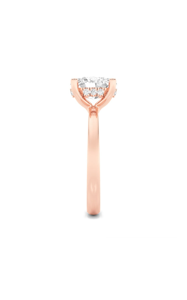 2Cttw Oval Shaped Lab Grown Diamond (F/VS) Hidden Halo Petite Shank Ring in 14K Gold