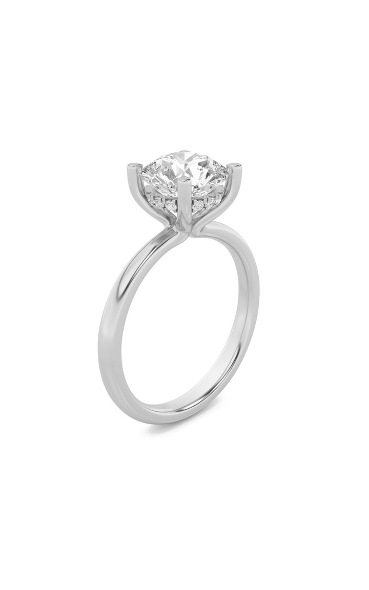 2Cttw Round Shaped Lab Grown Diamond (F/VS) Hidden Halo Petite Shank Ring in 14K Gold
