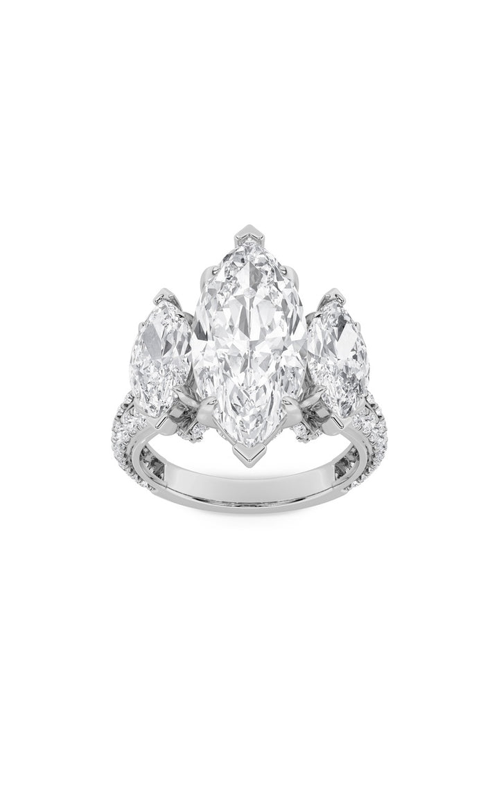 7.75Cttw Marquise Shaped Lab Grown Diamond (F/VS) Bold Statement Accented Ring in 14K Gold