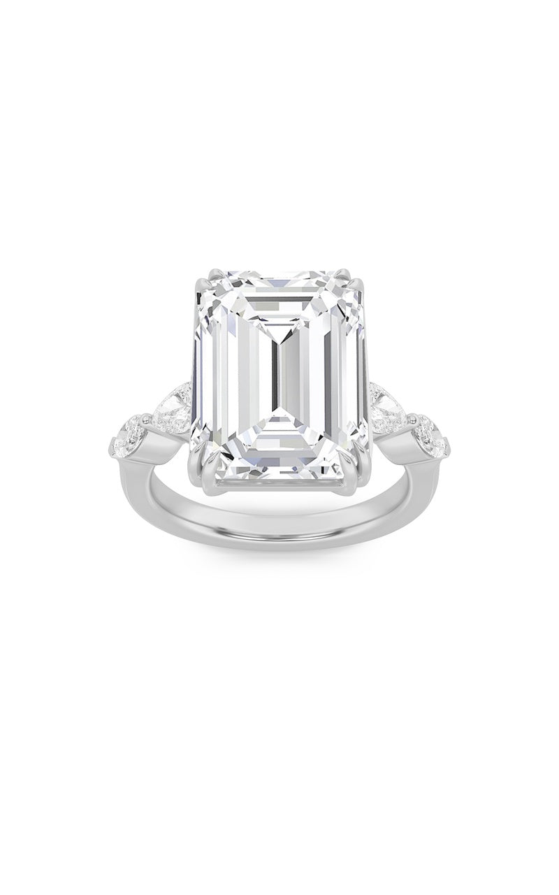 8.5Cttw Emerald Shaped Lab Grown Diamond (F/VS) Bold Statement Accented Ring in 14K Gold