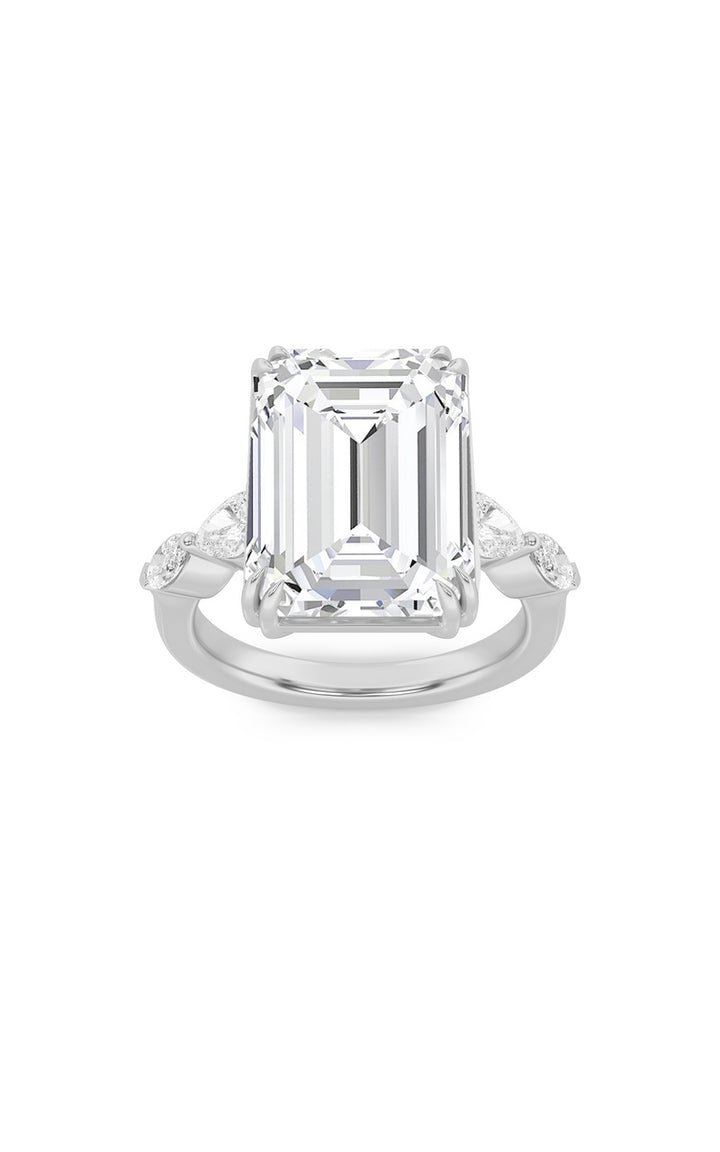 8.5Cttw Emerald Shaped Lab Grown Diamond (F/VS) Bold Statement Accented Ring in 14K Gold