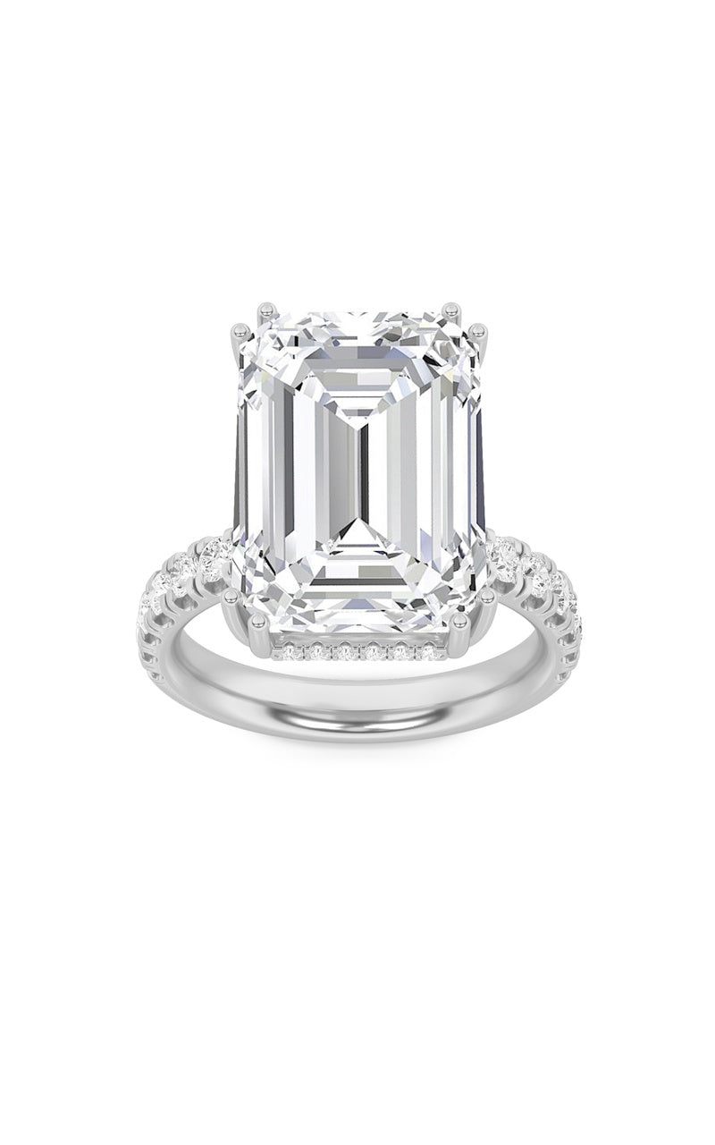 10.25Cttw Emerald Shaped Lab Grown Diamond (G/VS)Bold Statement Accented Ring in 14K Gold