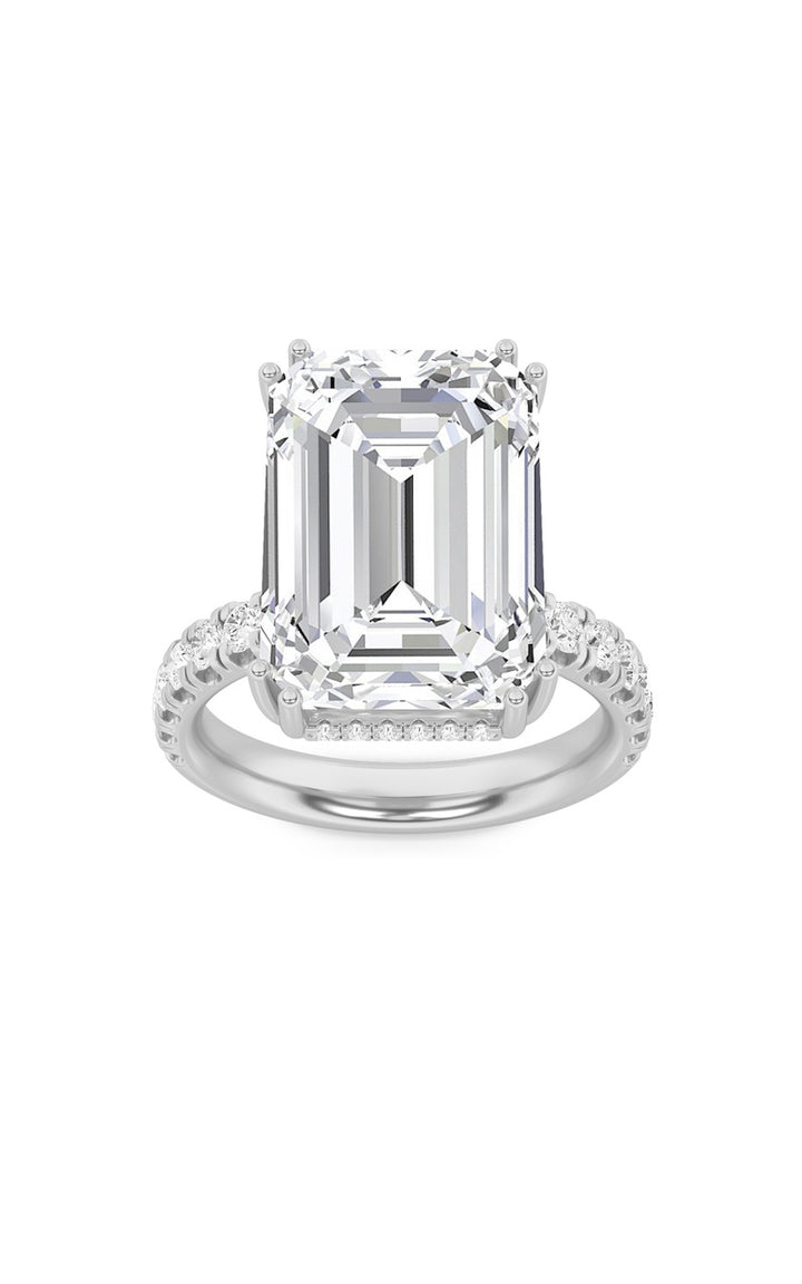 10.25Cttw Emerald Shaped Lab Grown Diamond (G/VS)Bold Statement Accented Ring in 14K Gold