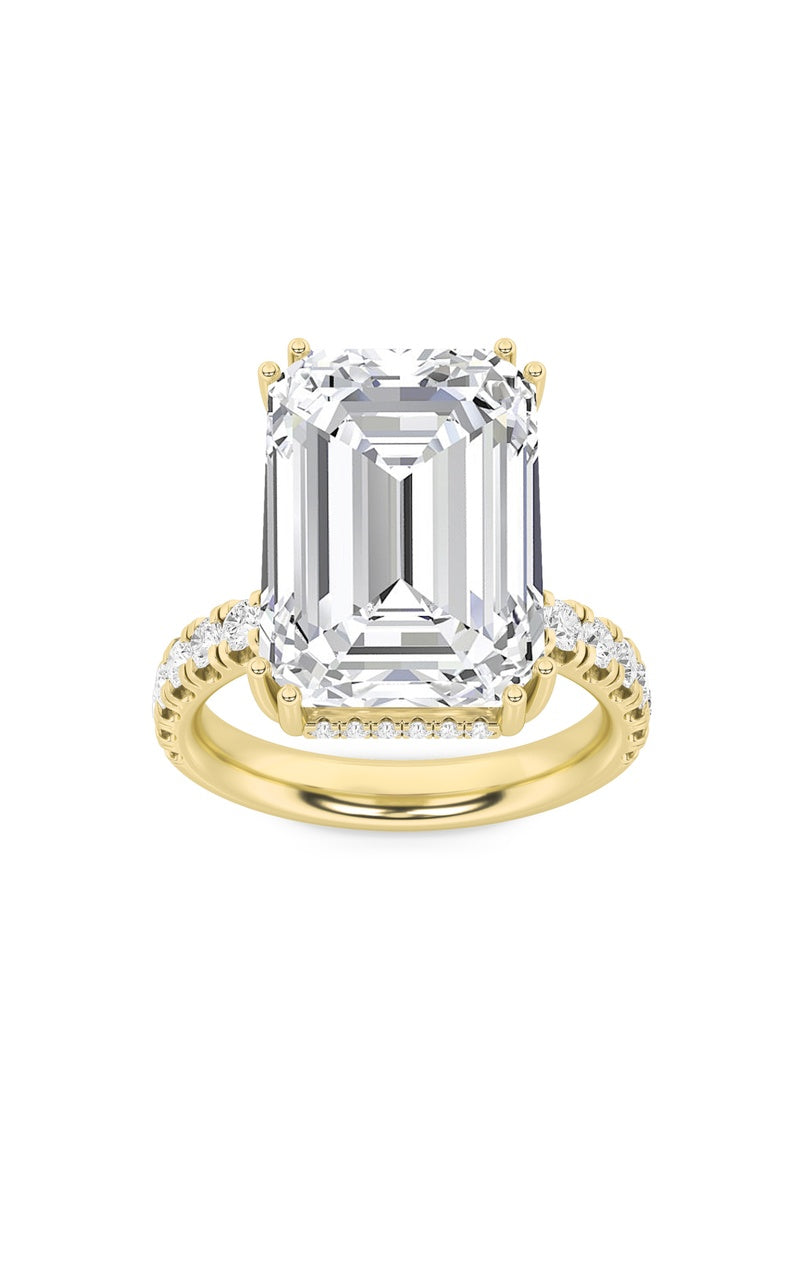 10.25Cttw Emerald Shaped Lab Grown Diamond (G/VS)Bold Statement Accented Ring in 14K Gold