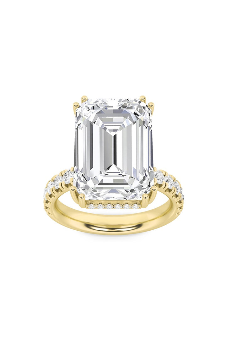 10.25Cttw Emerald Shaped Lab Grown Diamond (G/VS)Bold Statement Accented Ring in 14K Gold