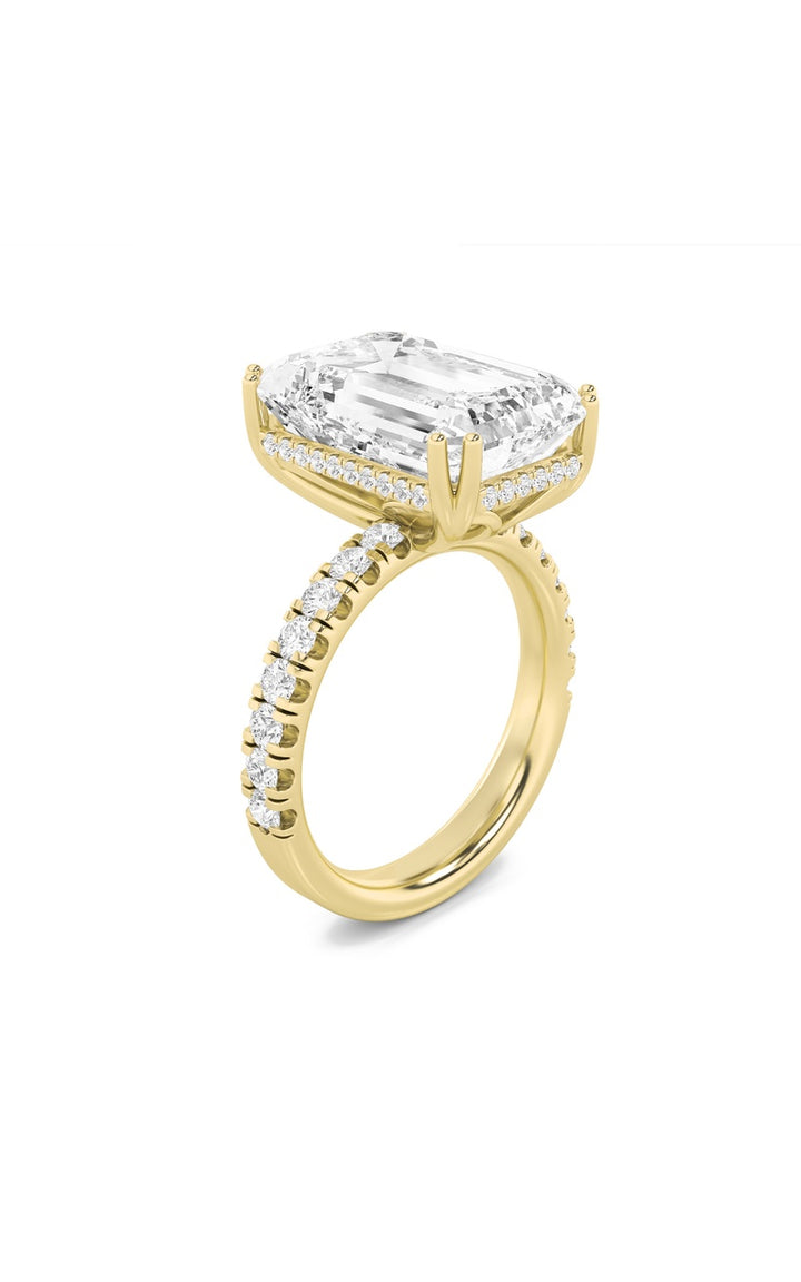 10.25Cttw Emerald Shaped Lab Grown Diamond (G/VS)Bold Statement Accented Ring in 14K Gold