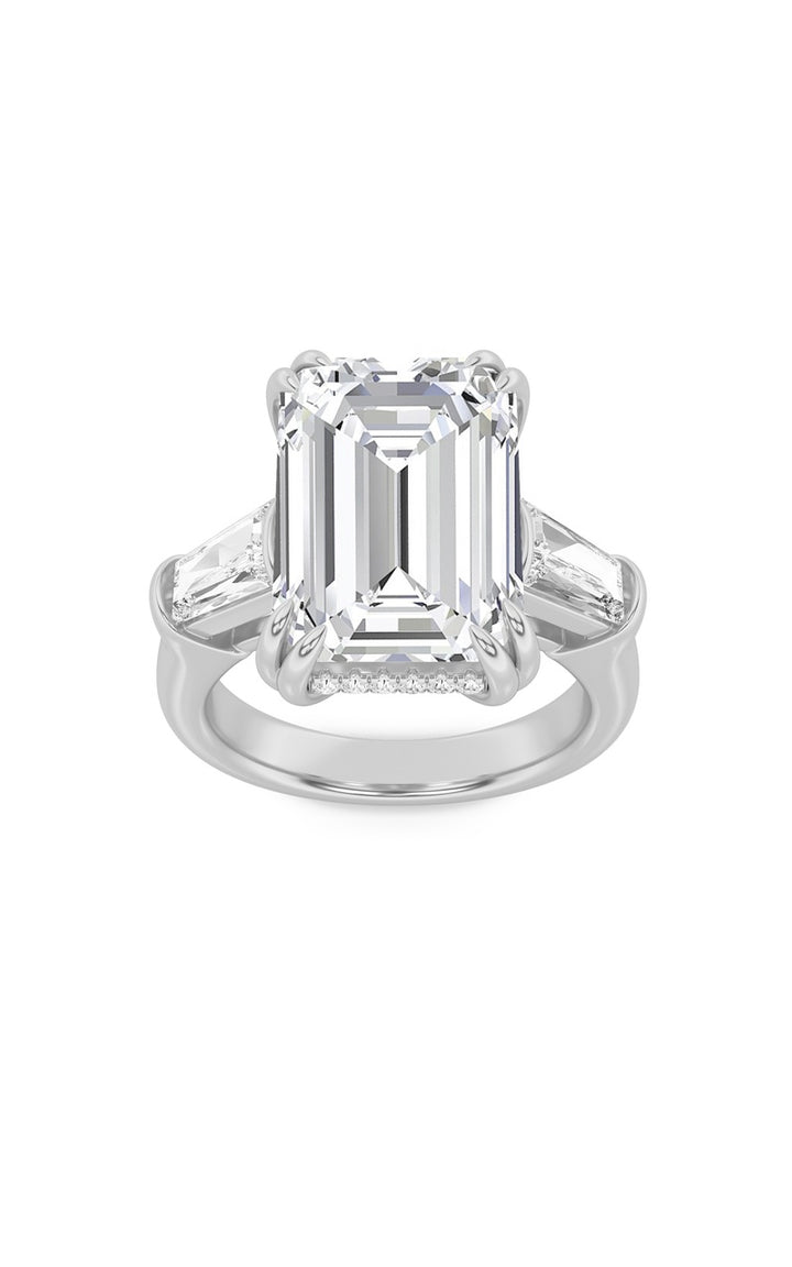 9CTW Emerald Shaped Lab Grown Diamond (F/VS) Bold Statement Accented Ring in 14K Gold