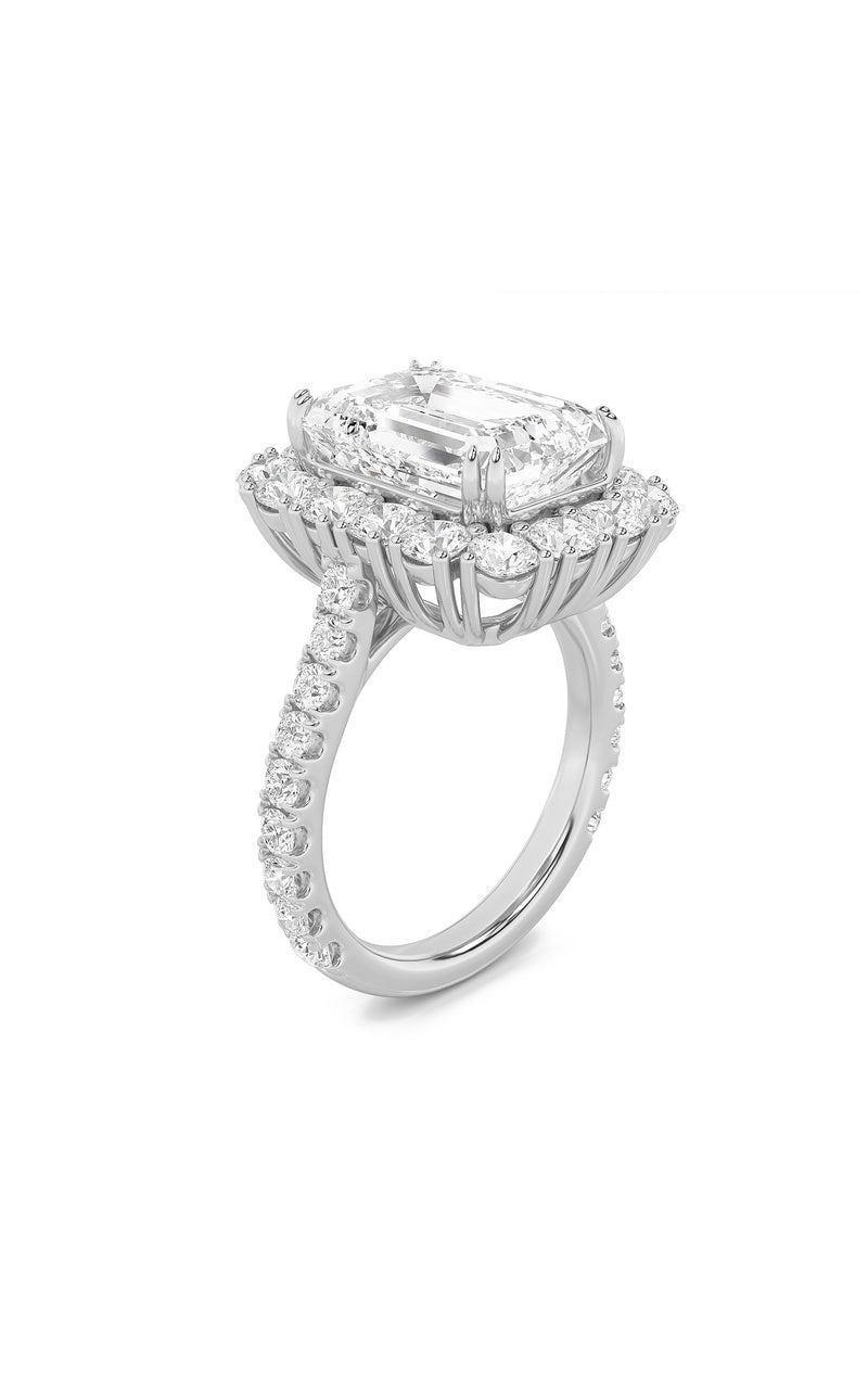 7.25CTW Emerald Shaped Lab Grown Diamond (F/VS) Bold Statement Accented  Ring in 14K Gold