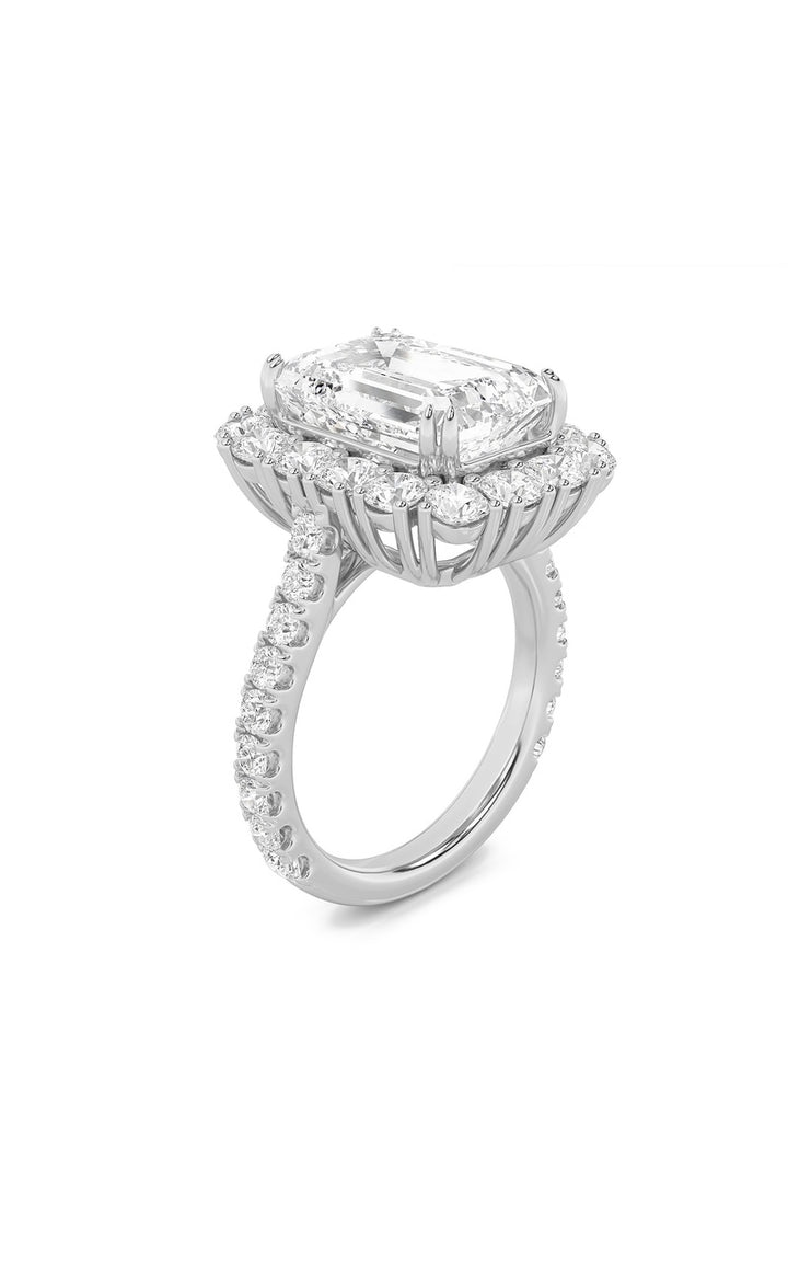 7.25CTW Emerald Shaped Lab Grown Diamond (F/VS) Bold Statement Accented  Ring in 14K Gold
