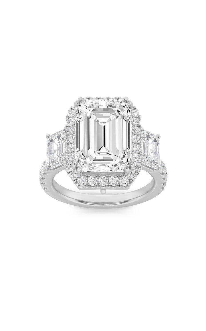 7Cttw Emerald Shaped Lab Grown Diamond (F/VS) Bold Accented Engagement Ring in 14K Gold