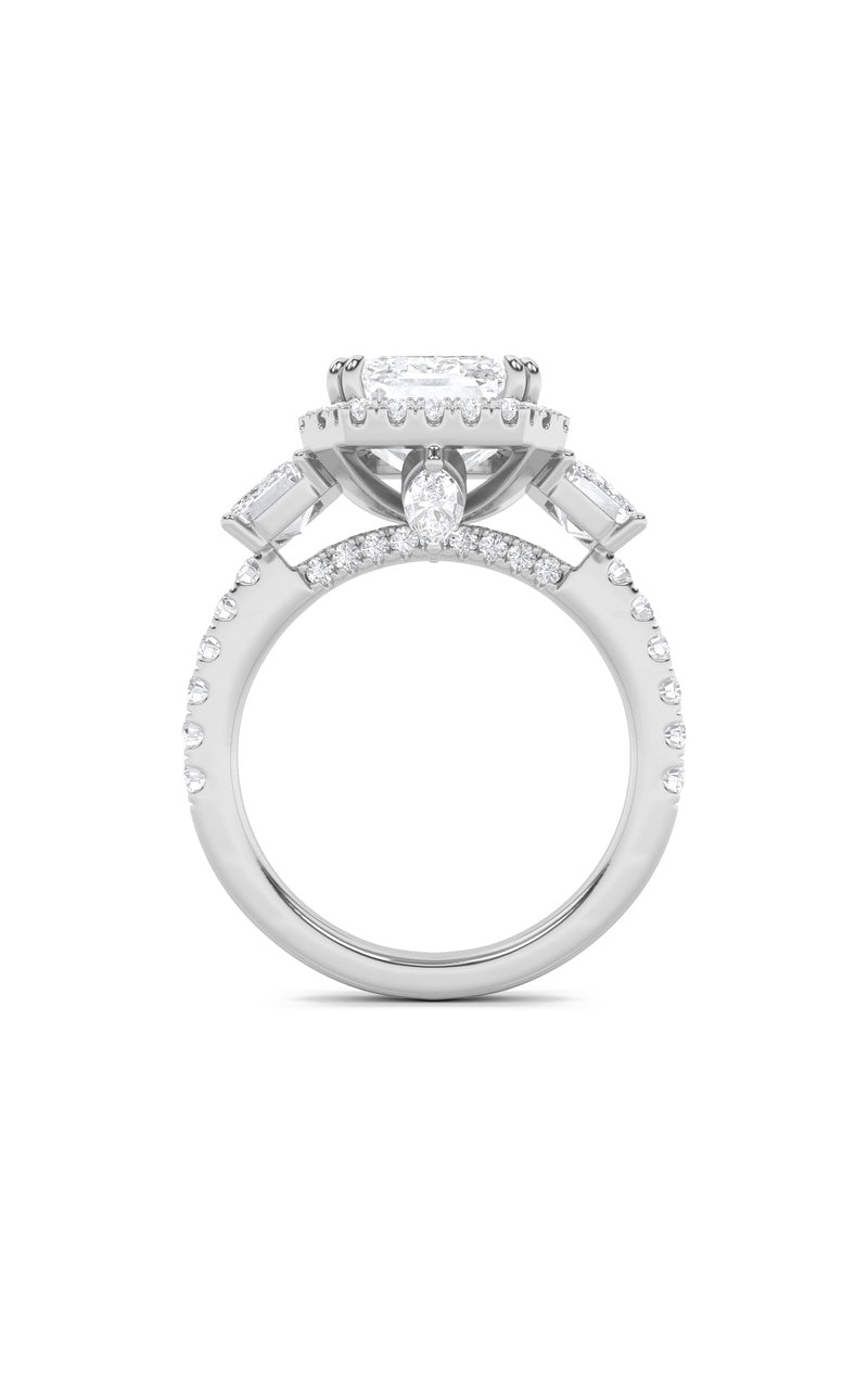 7Cttw Emerald Shaped Lab Grown Diamond (F/VS) Bold Accented Engagement Ring in 14K Gold