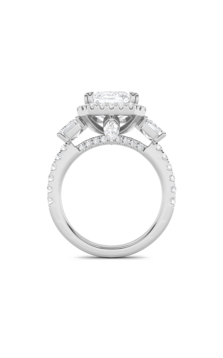 7Cttw Emerald Shaped Lab Grown Diamond (F/VS) Bold Accented Engagement Ring in 14K Gold