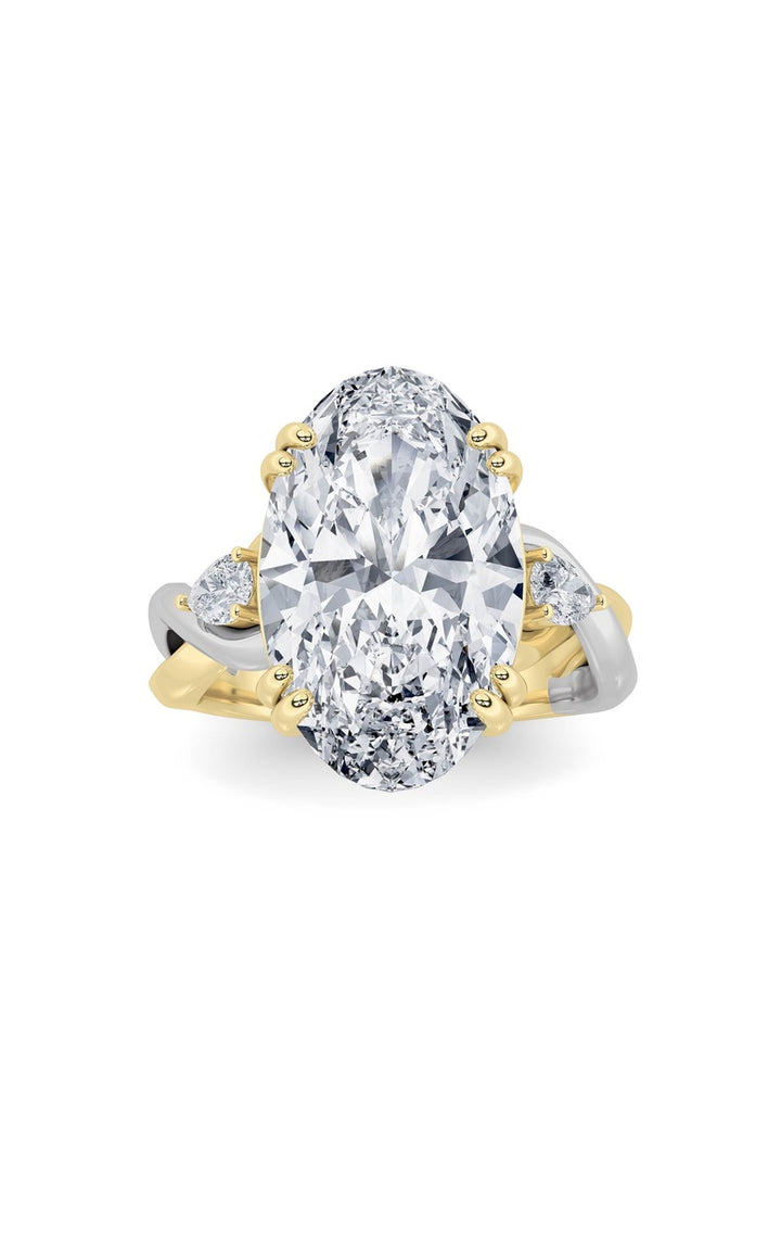6.25CTW Oval Shaped Lab Grown Diamond (F/VS) Bold Accented Engagement Ring in 14K Gold