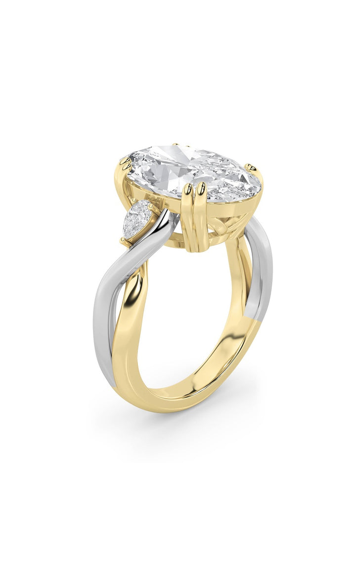 6.25CTW Oval Shaped Lab Grown Diamond (F/VS) Bold Accented Engagement Ring in 14K Gold