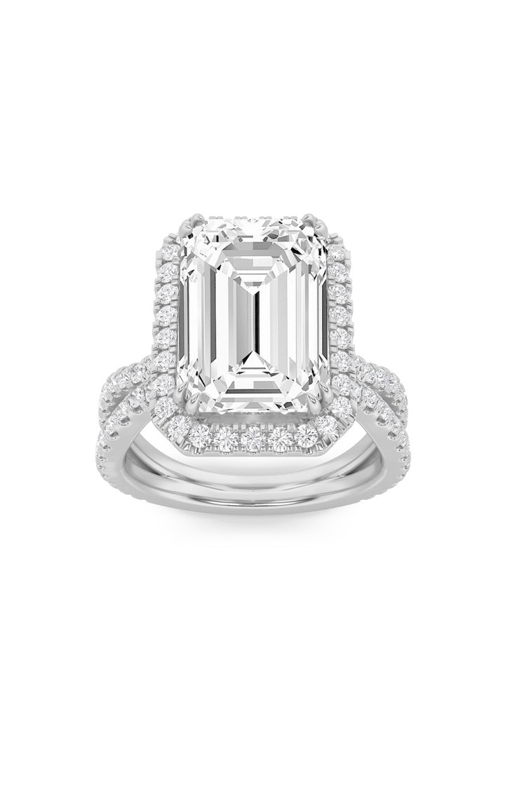 8Cttw Emerald Shaped Lab Grown Diamond (F/VS) Bold Statement Accented Ring in 14K Gold