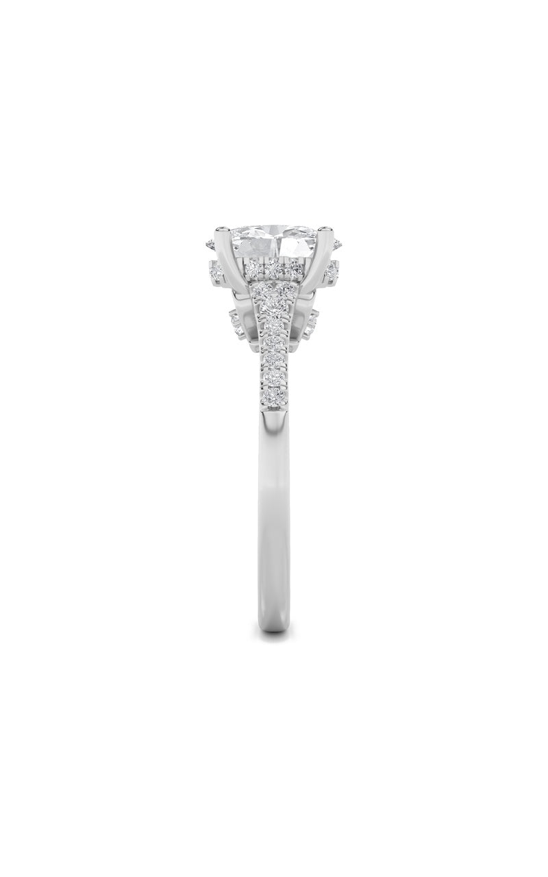 1.5Cttw Oval Shaped Lab Grown Diamond (G/VS) Accented Engagement Ring in 14K White Gold
