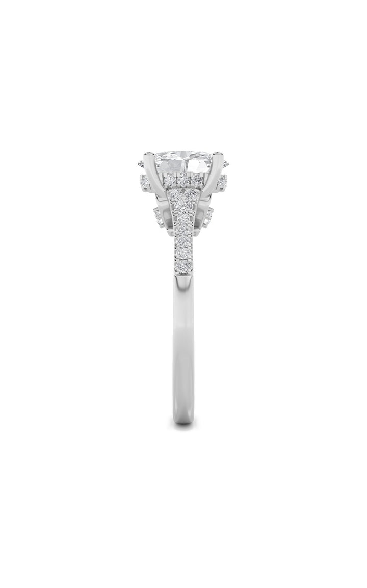 1.5Cttw Oval Shaped Lab Grown Diamond (G/VS) Accented Engagement Ring in 14K White Gold