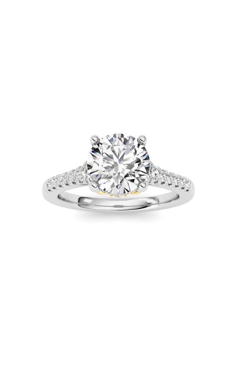 1.5Cttw Round Shaped Lab Grown Diamond (F/VS) Accented Two Tone Engagement Ring in 14K Gold