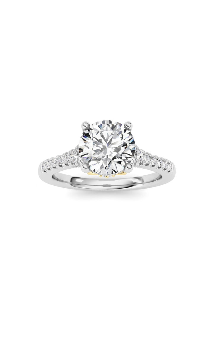 1.5Cttw Round Shaped Lab Grown Diamond (F/VS) Accented Two Tone Engagement Ring in 14K Gold