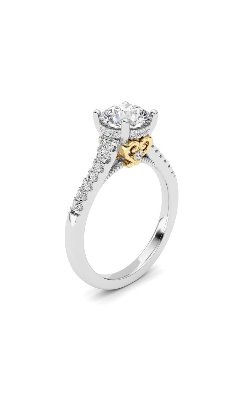1.5Cttw Round Shaped Lab Grown Diamond (F/VS) Accented Two Tone Engagement Ring in 14K Gold