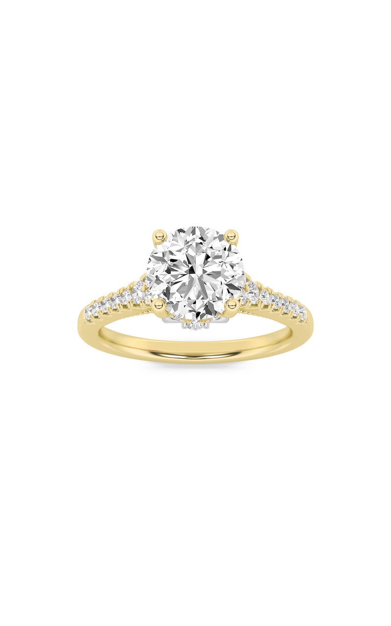 1.5Cttw Round Shaped Lab Grown Diamond (F/VS) Accented Two Tone Engagement Ring in 14K Gold