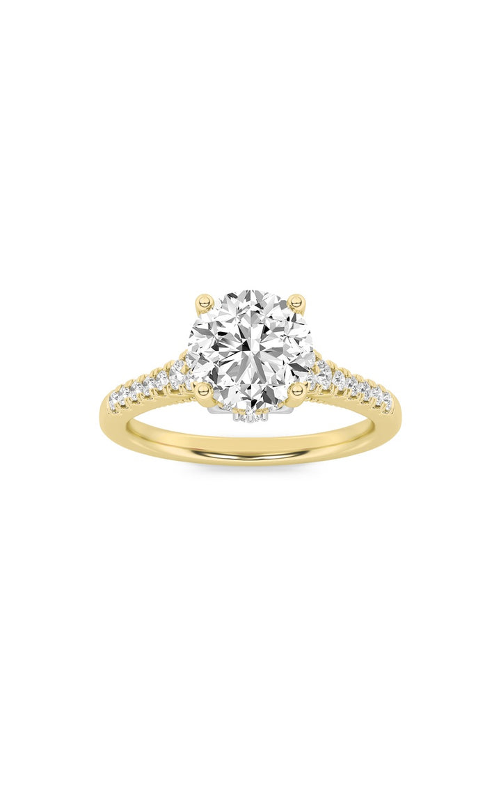 1.5Cttw Round Shaped Lab Grown Diamond (F/VS) Accented Two Tone Engagement Ring in 14K Gold