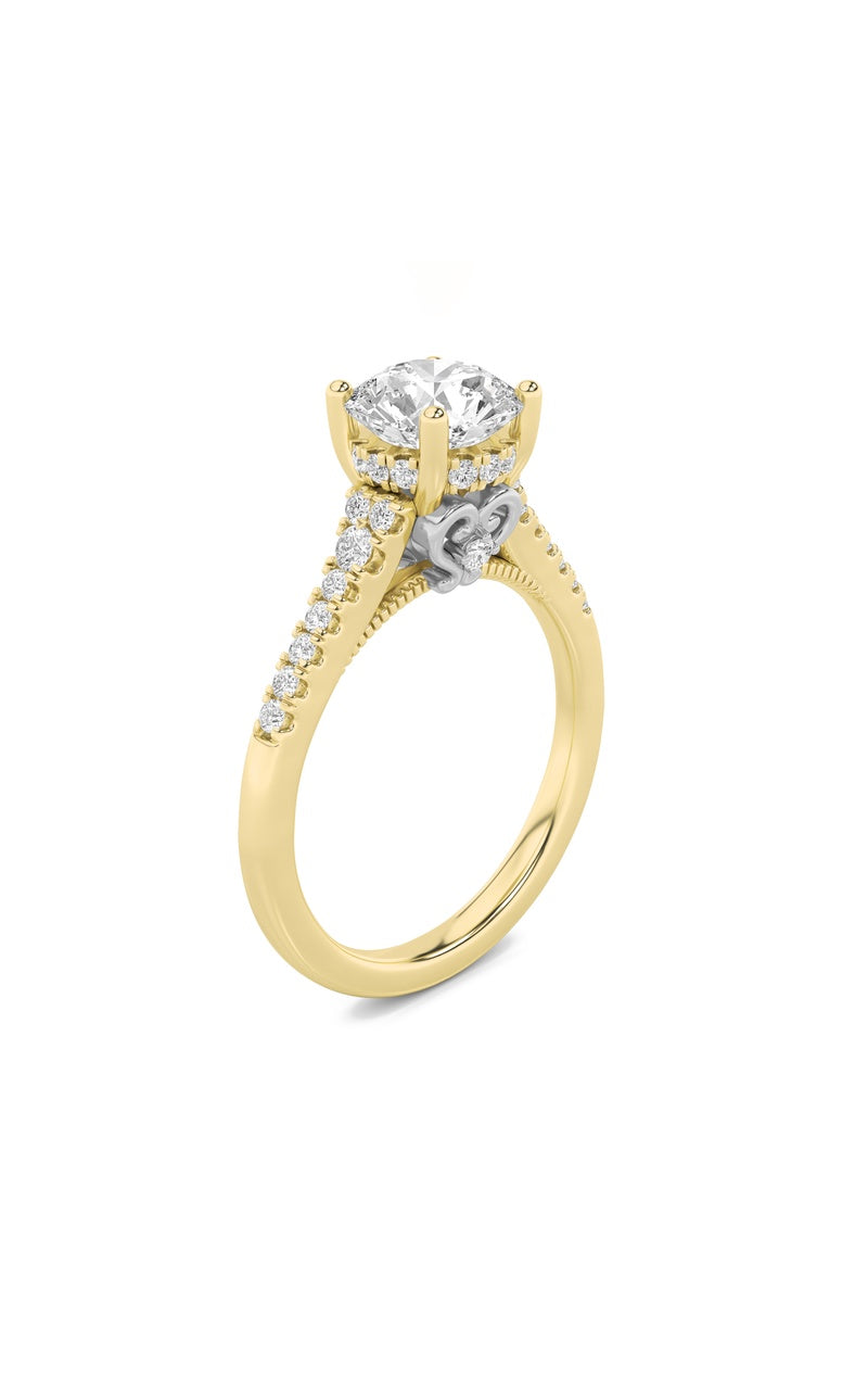 1.5Cttw Round Shaped Lab Grown Diamond (F/VS) Accented Two Tone Engagement Ring in 14K Gold