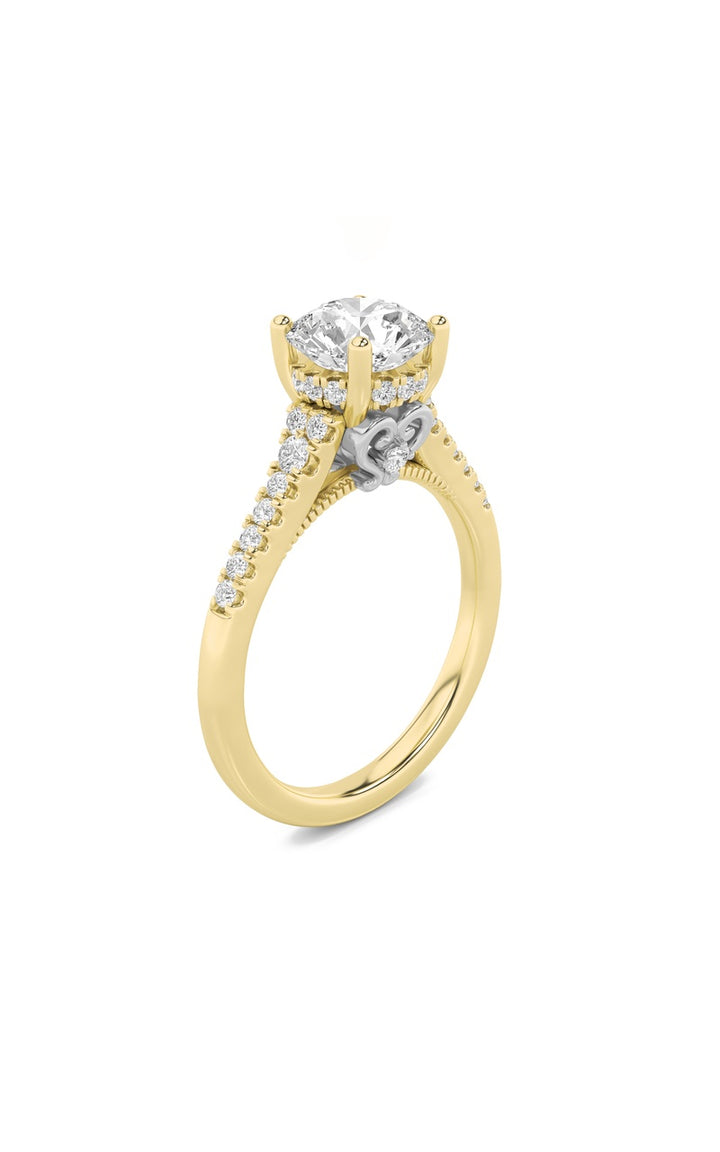 1.5Cttw Round Shaped Lab Grown Diamond (F/VS) Accented Two Tone Engagement Ring in 14K Gold
