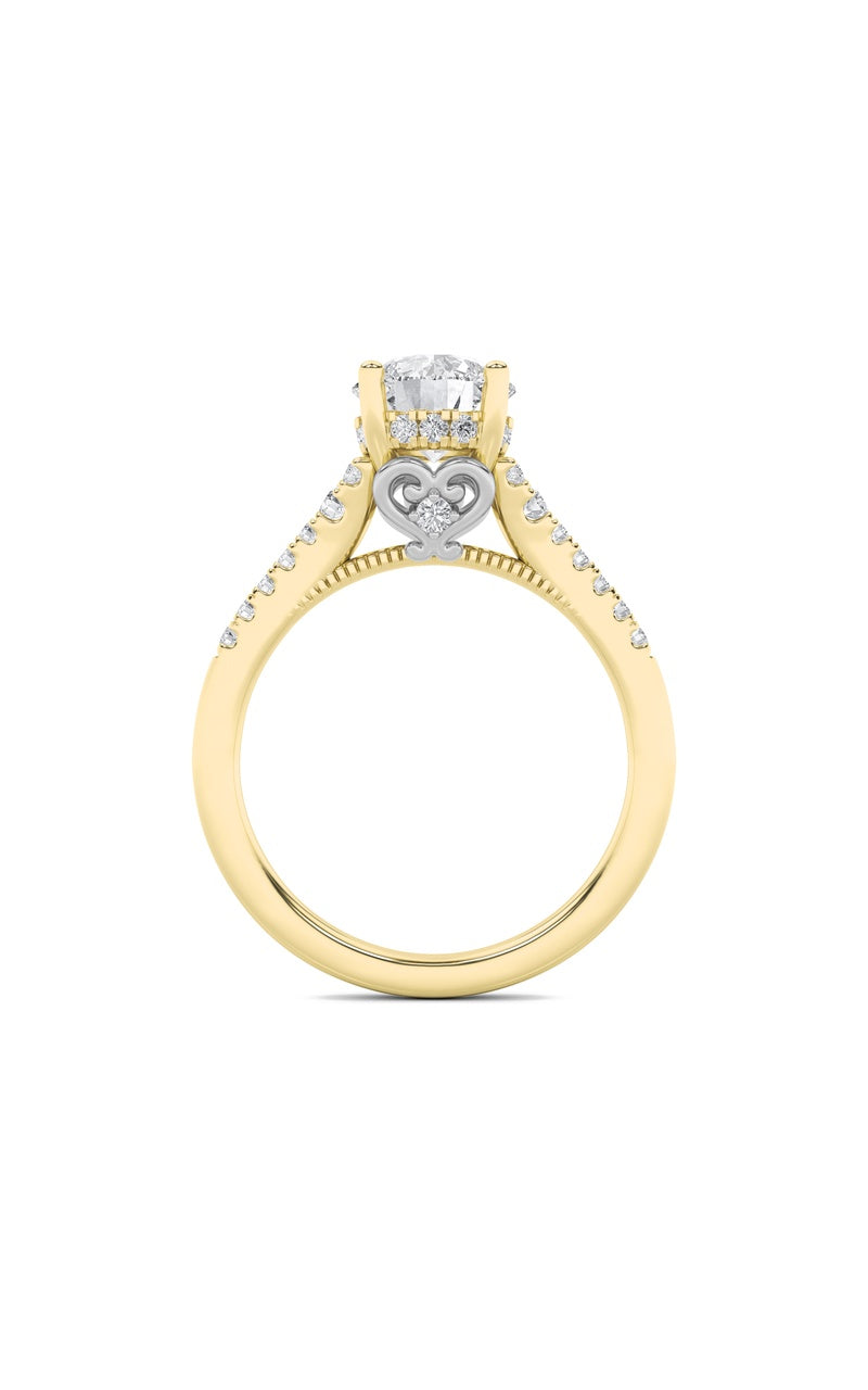 1.5Cttw Round Shaped Lab Grown Diamond (F/VS) Accented Two Tone Engagement Ring in 14K Gold