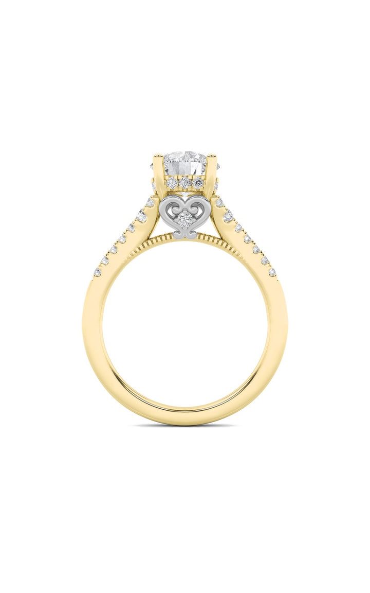 1.5Cttw Round Shaped Lab Grown Diamond (F/VS) Accented Two Tone Engagement Ring in 14K Gold