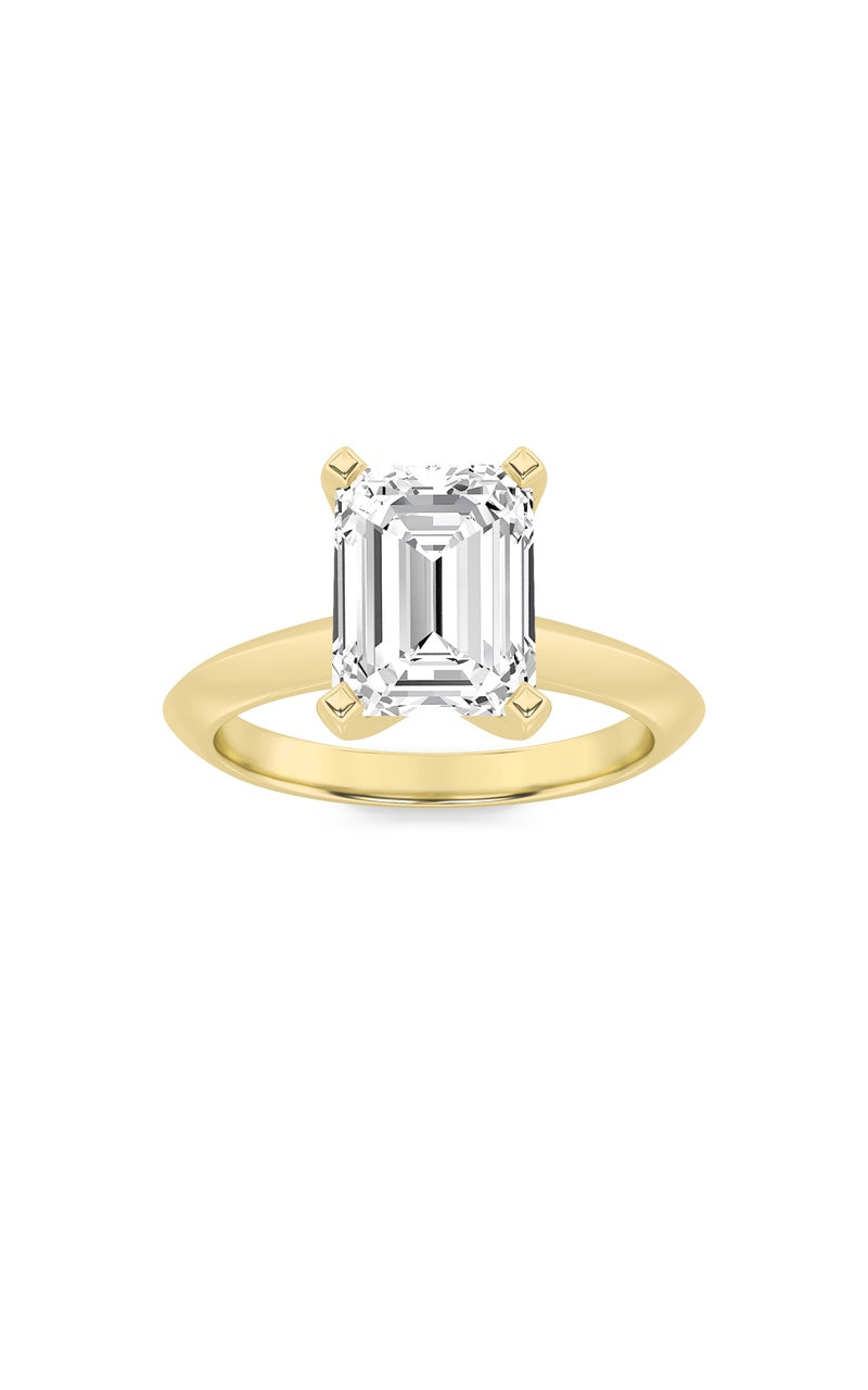 1Cttw Emerald Shaped Lab Grown Diamond (F/VS) Knife Edge Shank Solitaire Engagement Ring in 14K Gold