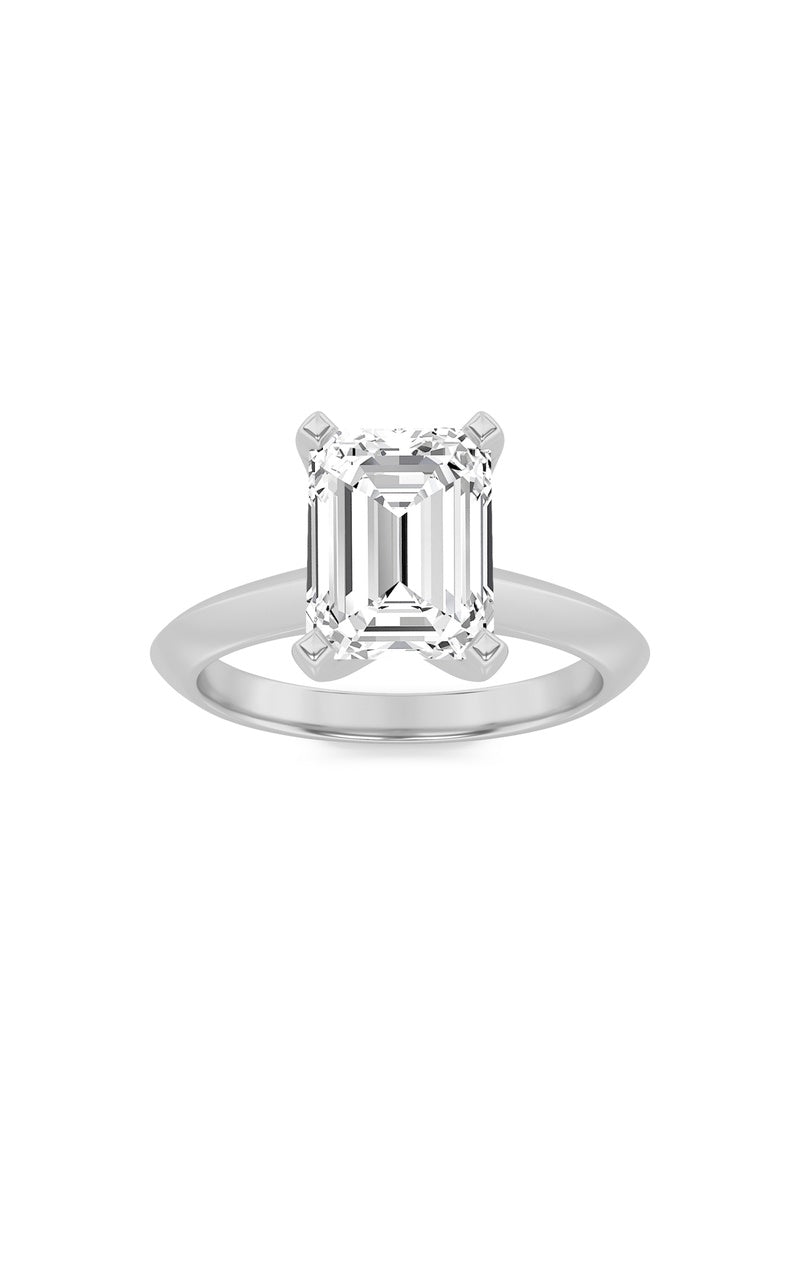 3CTW Emerald Shaped Lab Grown Diamond (F/VS) Knife Edge Shank Solitaire Engagement Ring in 14K Gold