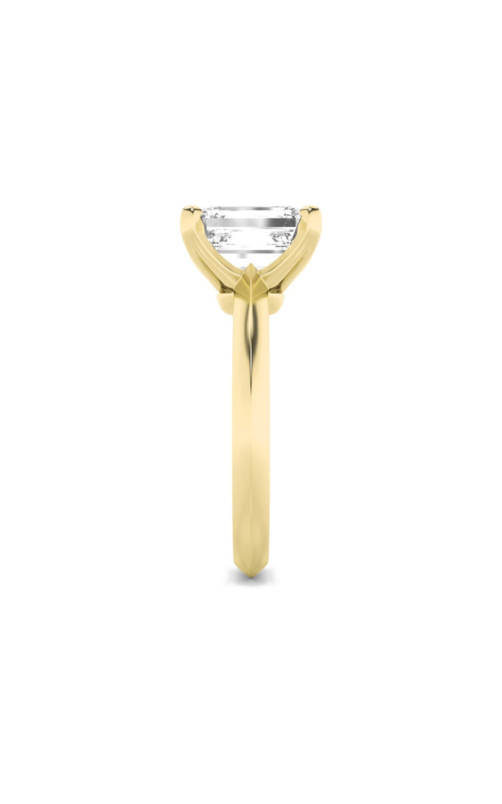 3Cttw Emerald Shaped Lab Grown Diamond (F/VS) Knife Edge Shank Solitaire Engagement Ring in 14K Gold