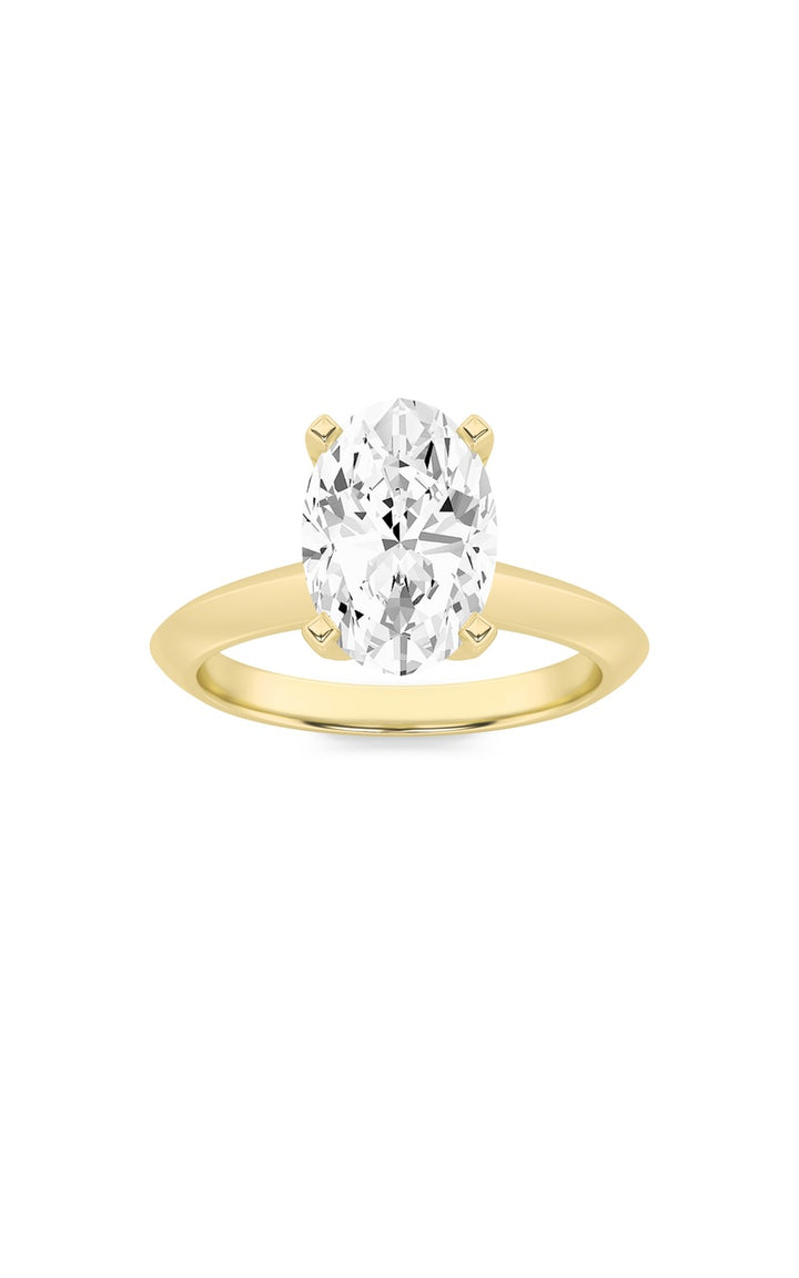 1Cttw Oval Shaped Lab Grown Diamond (F/VS) Knife Edge Shank Solitaire Engagement Ring in 14K Gold