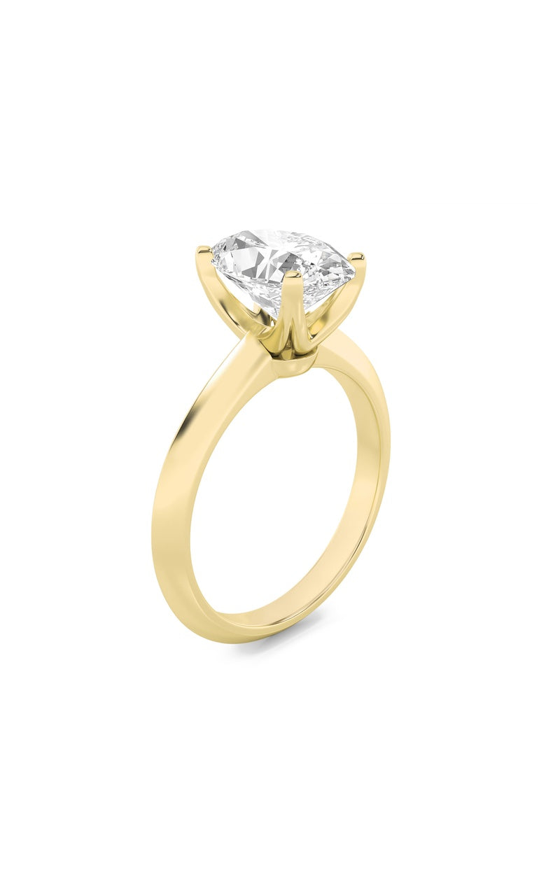 2CTW Oval Shaped Lab Grown Diamond (F/VS) Knife Edge Shank Solitaire Engagement Ring in 14K Gold