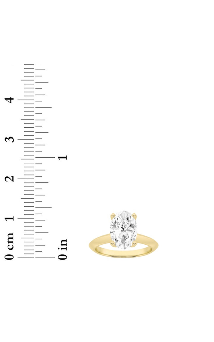 3Cttw Oval Shaped Lab Grown Diamond (F/VS) Knife Edge Shank Solitaire Engagement Ring in 14K Gold