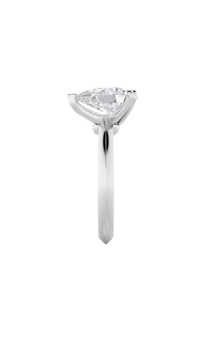 1Cttw Pear Shaped Lab Grown Diamond (F/VS) Knife Edge Shank Solitaire Engagement Ring in 14K Gold